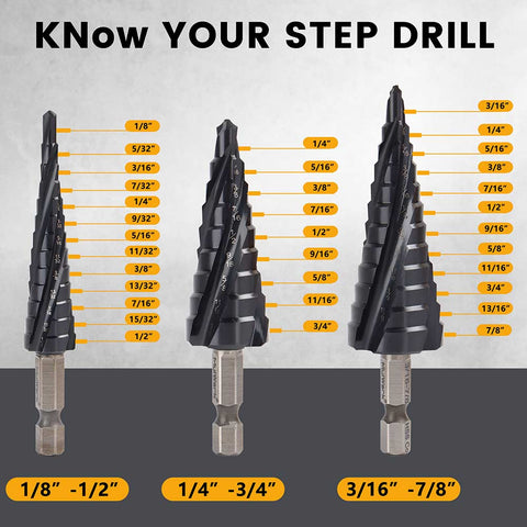 3/16"-7/8" Cobalt Step Drill Set