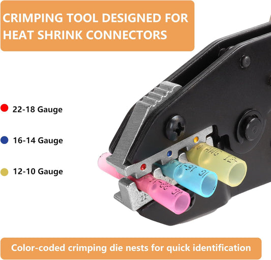 Wire Crimping Tool Kit with Ratcheting Crimping Tool for Heat Shrink Connectors, Includes 210 Heat Shrinks