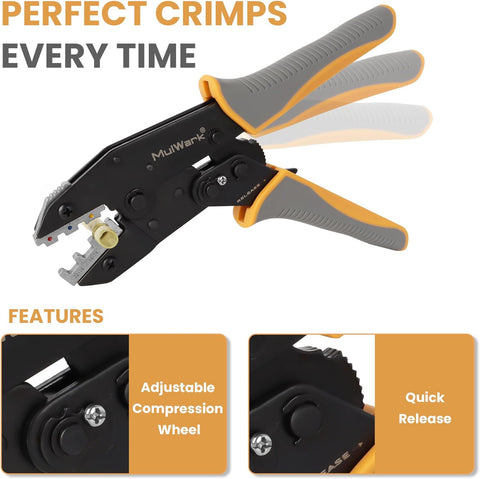 Wire Crimping Tool Kit with Ratcheting Crimping Tool for Heat Shrink Connectors, Includes 210 Heat Shrinks