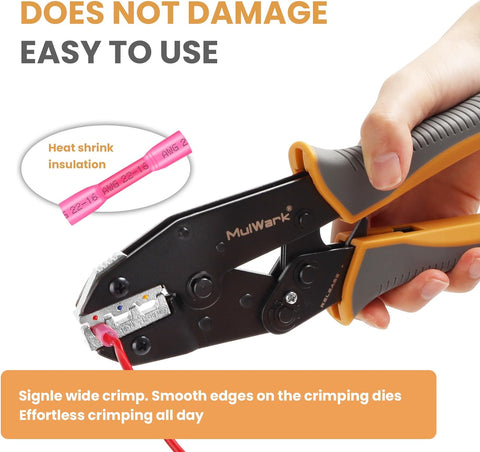 Wire Crimping Tool Kit with Ratcheting Crimping Tool for Heat Shrink Connectors, Includes 210 Heat Shrinks